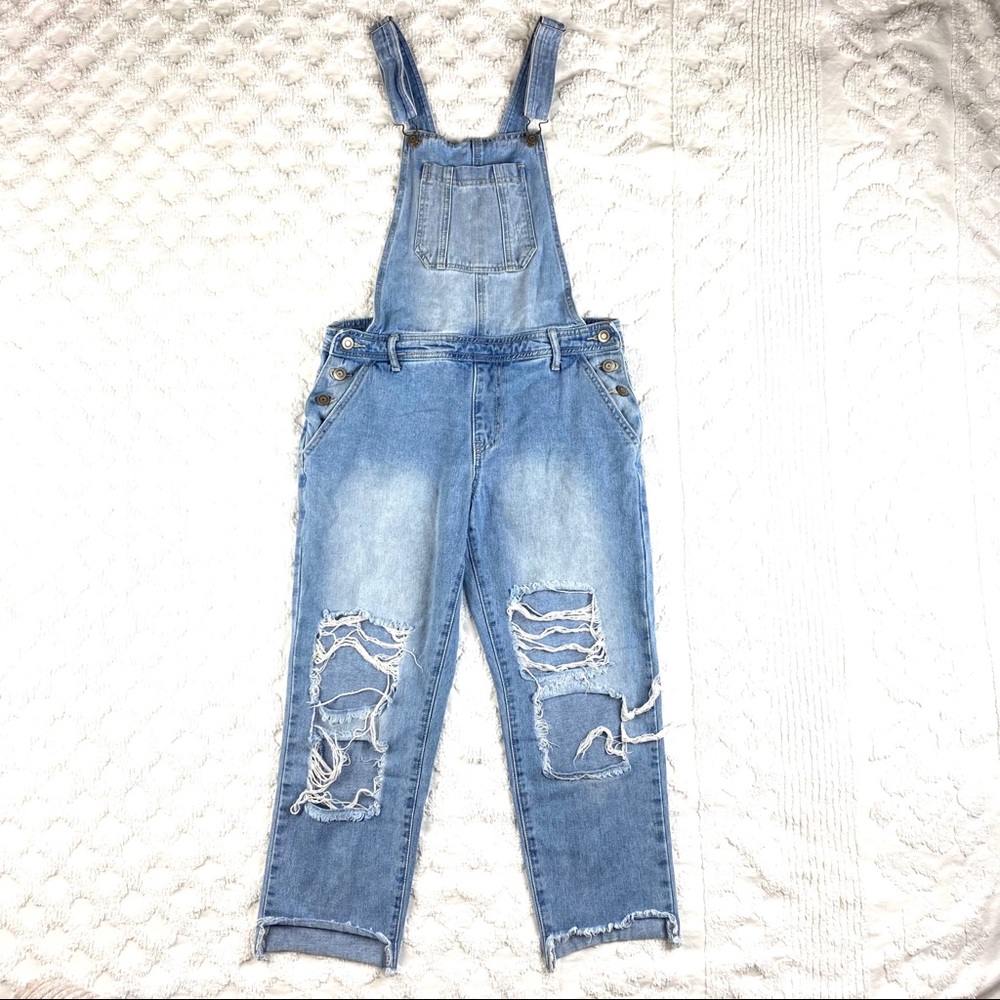 Forever 21 Distressed Jean Overalls